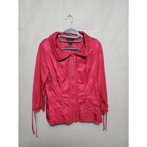 WHBM Vintage Y2K Hot Pink Nylon Ruffle Detail Drawstring Iridescent Jacket